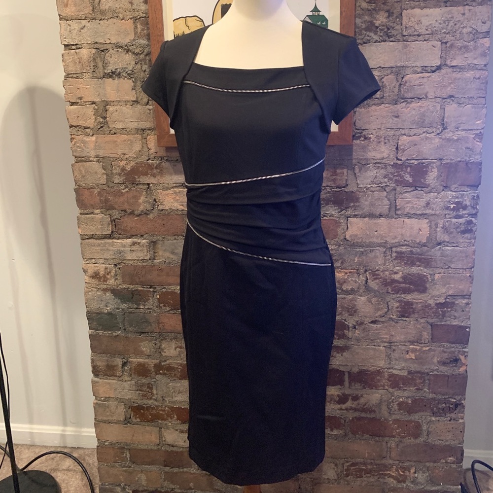 Designer Black Zipper Detail Dress